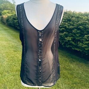 Ecote Sheer black tank with metallic beads and sequins